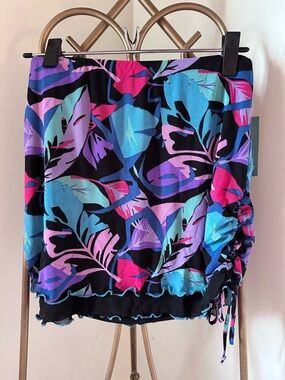 Wild Fable Women’s Tropical Ruched Mini Skirt with Blue, Pink & Purple Print